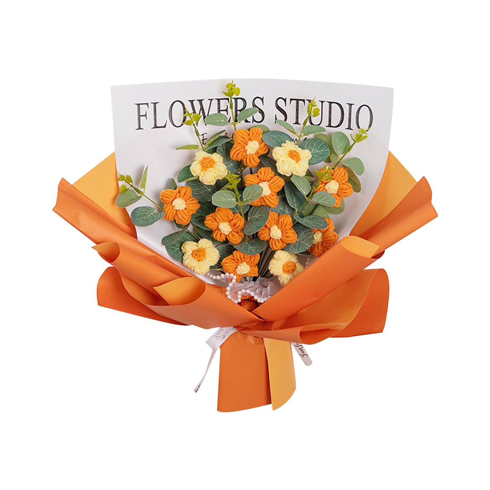 CVJdfhRE bridal bouquet， Handcrafted Artificial Crochet Daisy Flower Bouquet, Blue, 37cm x 27cm 15cm, Rustic Country(Orange)