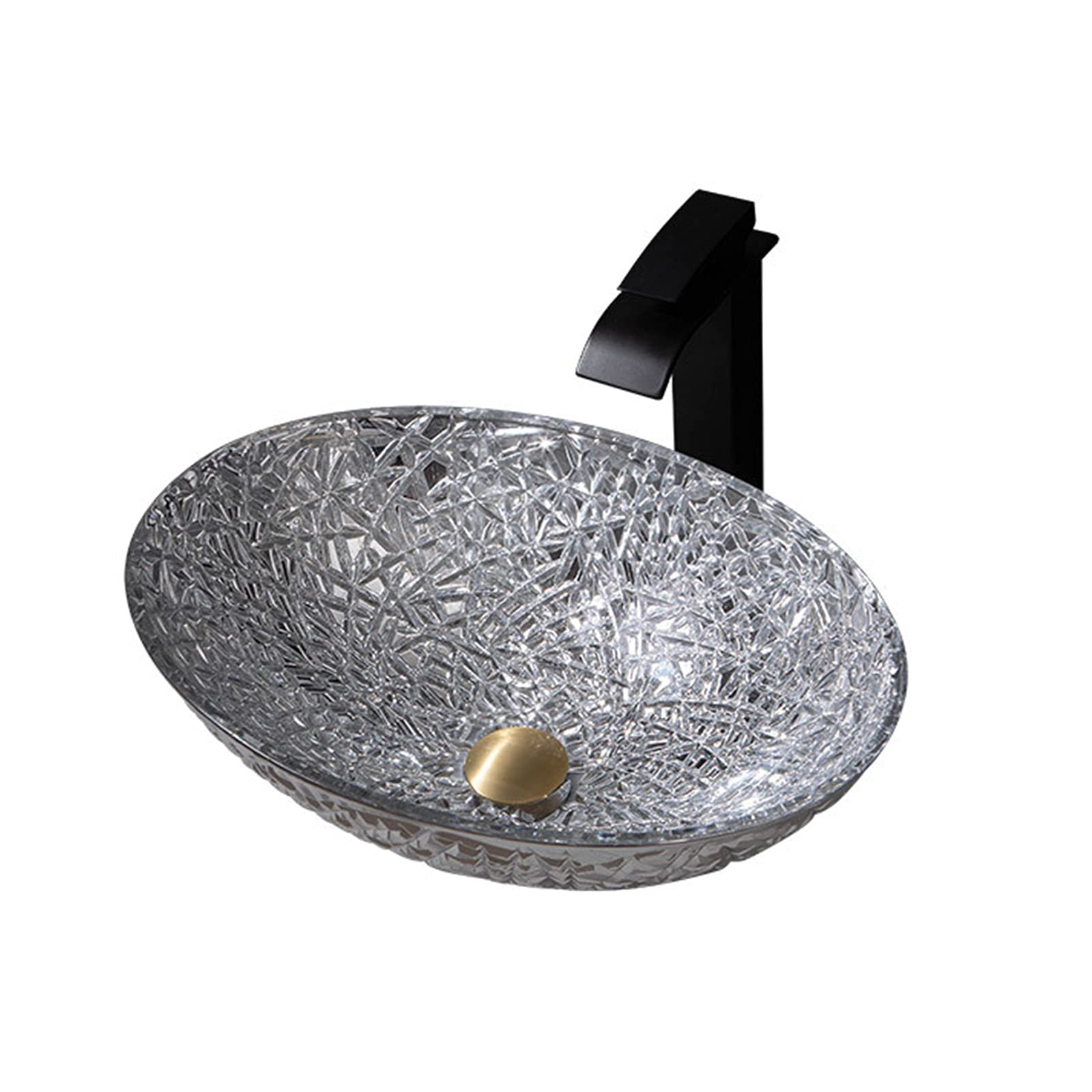 ASerZenith Bathroom Vessel Sink, Tempered Glass Round Countertop Installation Vessel Sink With Waterfall Faucet And Pop Up Drain,Silver