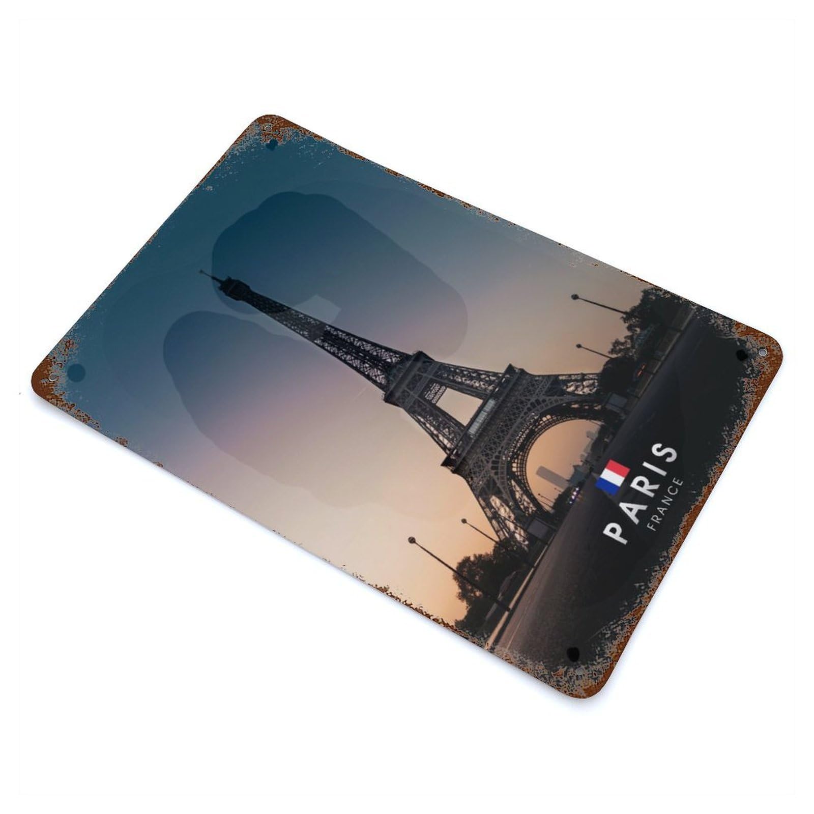 Paris City Rusty Metal Tin Sign 11.8"x7.9", Industrial Home Decor for Garage, Pub Or Kitchen