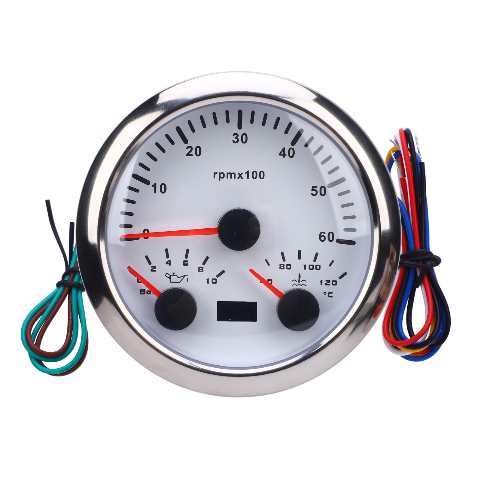 Bediffer Tacómetro Confiable 3 en 1, Rendimiento de Alta Precisión para Automóviles, Barcos, Camiones y Metales (Esfera blanca y bisel plateado CX8286.)