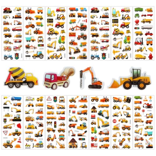 14 Feuilles Voiture lot Gommettes, D'autocollants 3d Imperméables Pour Excavatrice, Autocollants Gommettes Stickers pour Enfants 2 à 4 Ans, pour Garçon...