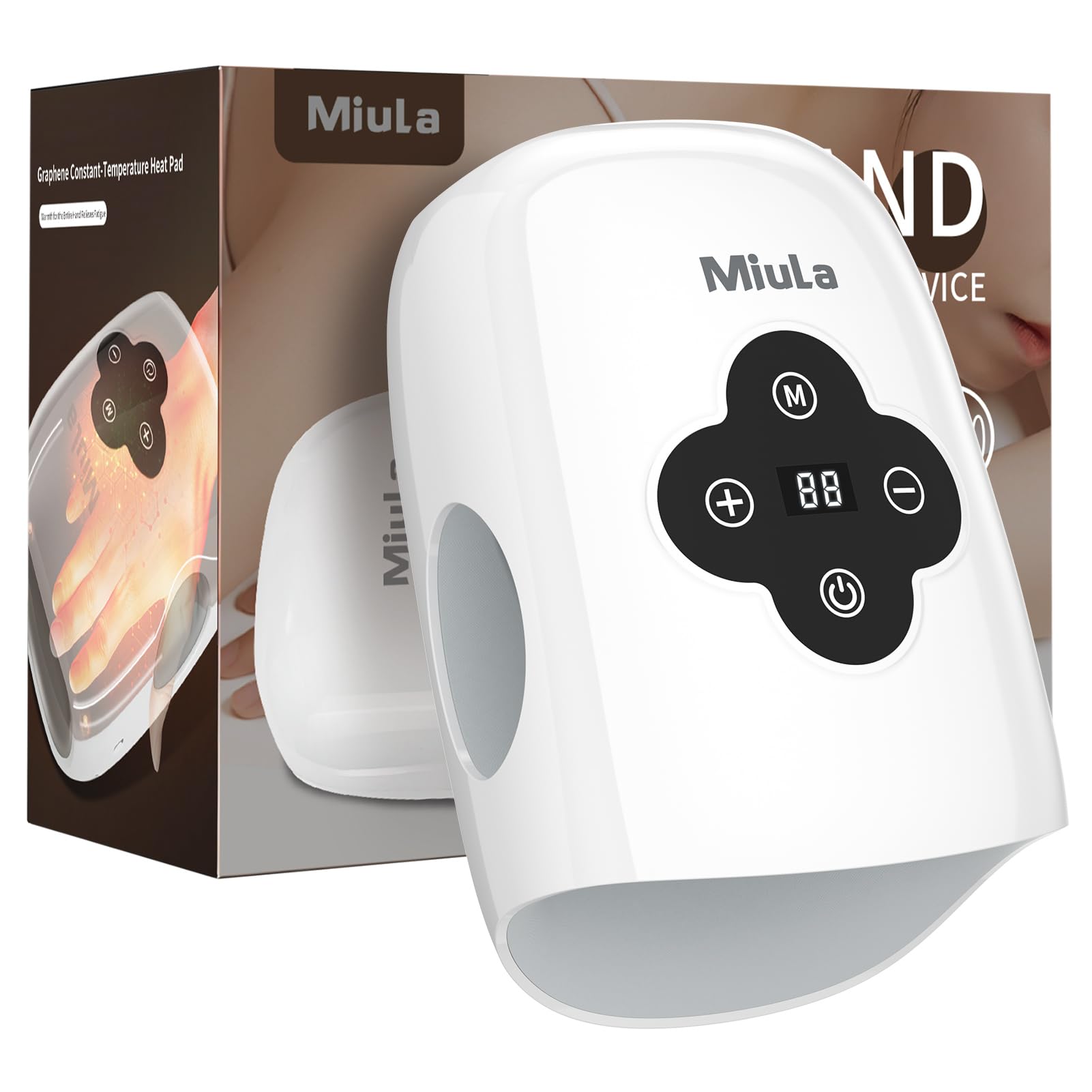 Photo 1 of Miula Cordless Hand Massager with Compression,Soothing Heating,Adjustable Modes for Daily Relaxation,Rechargeable Portable Massager for Fingers Palm Wrist at Home Office Travel (White)
