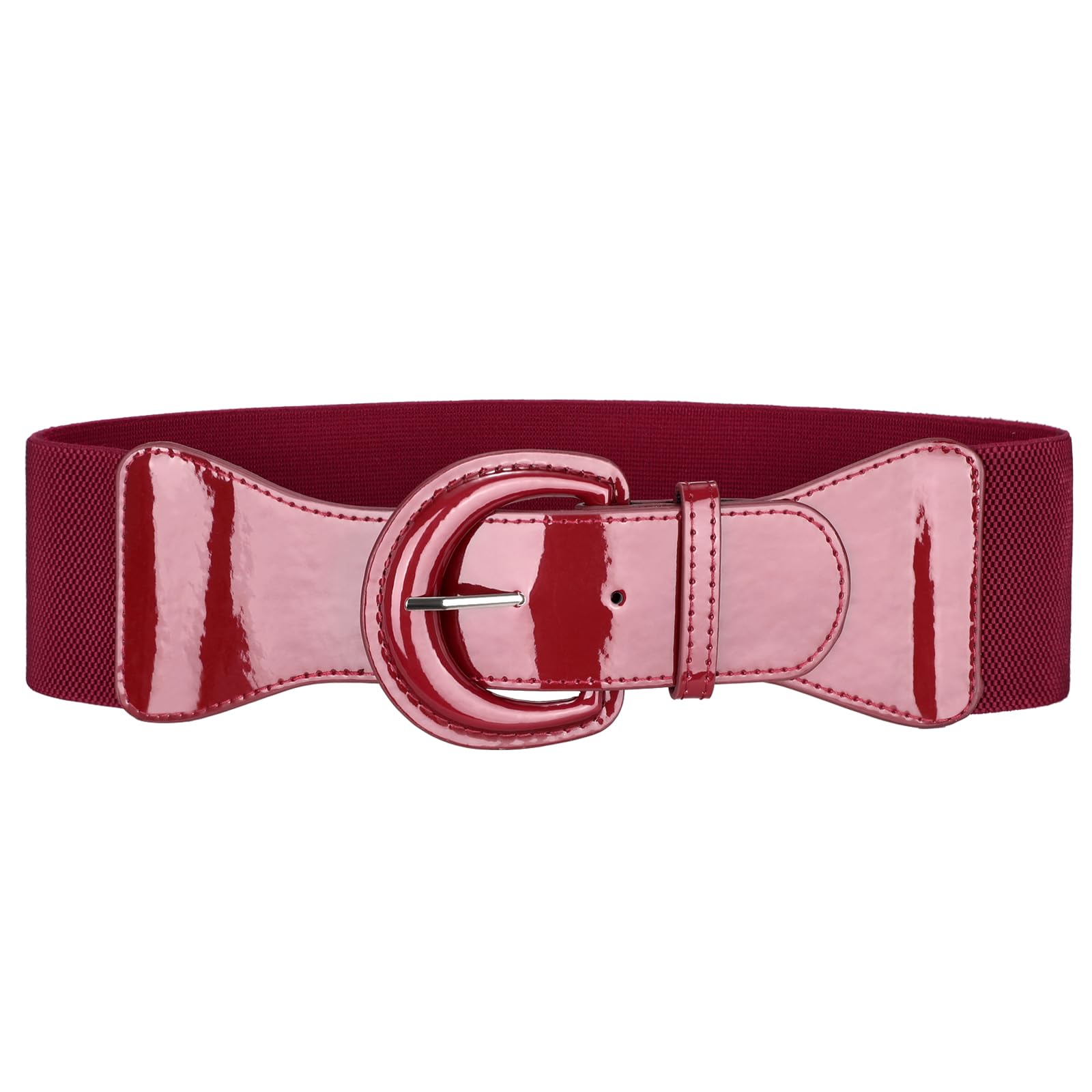 JASGOOD Women Wide Stretch Belt Vintage Chunky Buckle Elastic Waist Belts Patent Leather Belt 50s Belt for Dress