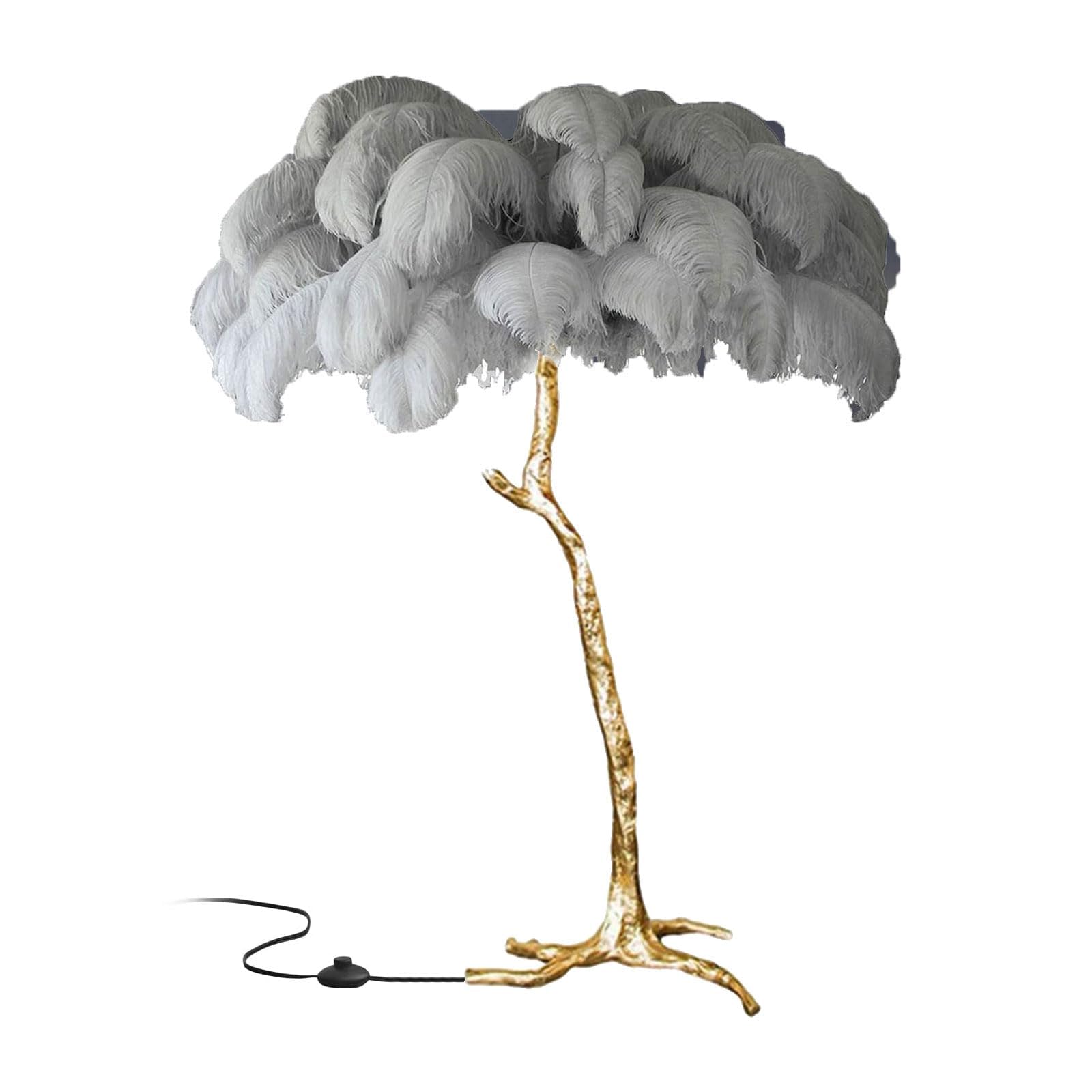 Standing Bedside Lamps, Nordic Ostrich Feather Floor Lamp with 3 Color Light Switching, Gold Resin Light Body, Tall Pole Lamp Feather Lamps for Home Office Decor,Gray,60x55cm/24x22in (desk lamp)