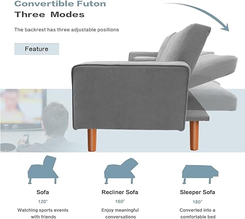 Miniatura 5 de Furmax Sofá cama convertible reclinable, sofá cama reclinable tapizado, sofá futón plegable de tela moderna para sala de estar compacta, apartamento