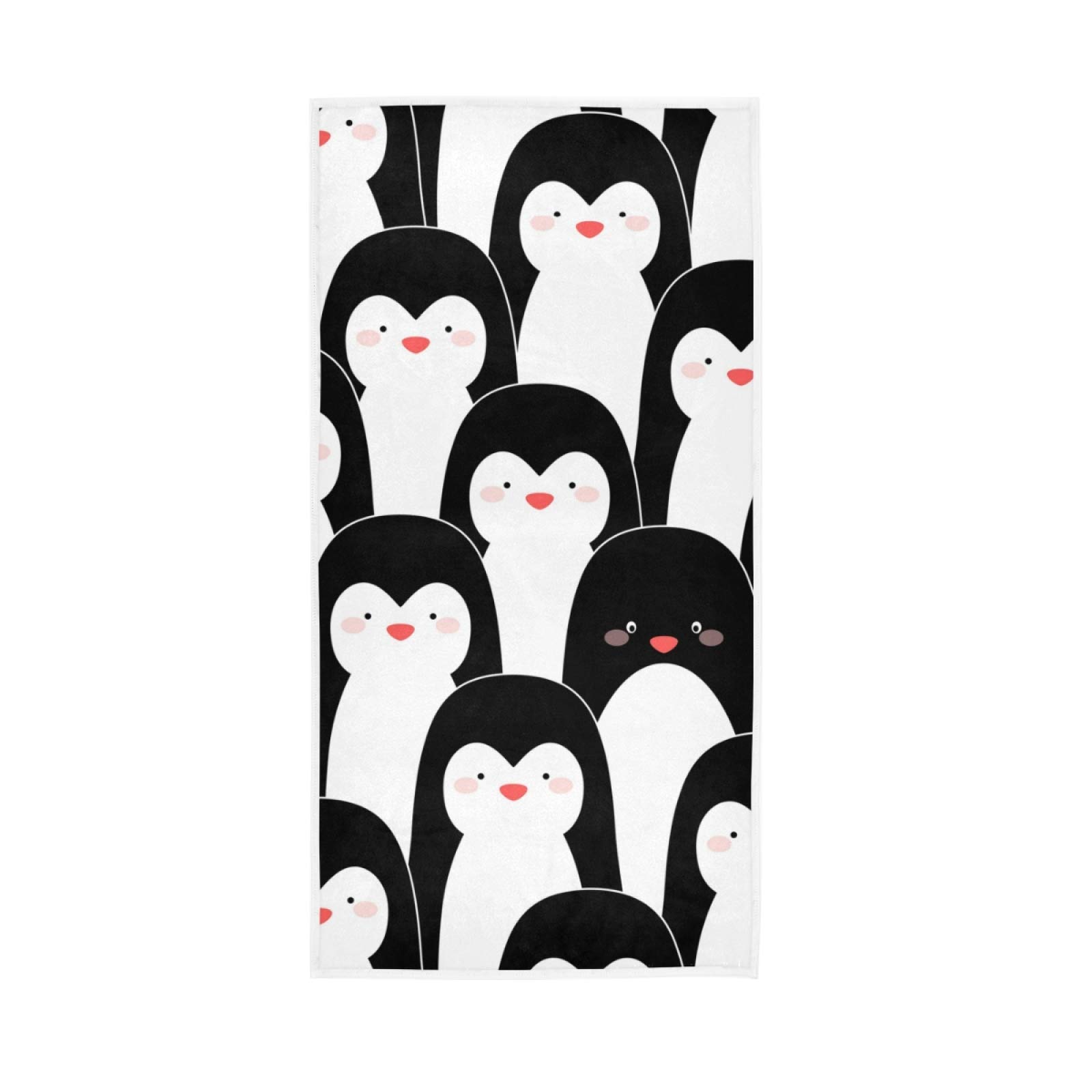 HUYGD Seamless Pattern with Penguins Black White Soft Hand Bath Towel 30" x 15" Thin Fast Drying Absorbent Soft Towels for Kitchen Gym Spa Hotel Beach