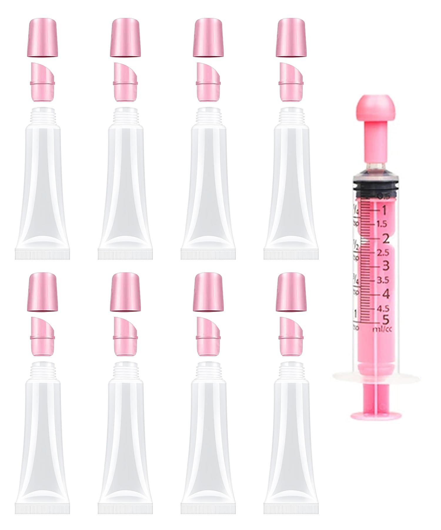 8PCS Empty Lip Gloss Tubes - 10ml Clear Lip Balm Tubes with 5ml Syringes - Refillable Squeeze Tubes for Lip Gloss - Mini Cosmetic Soft Tubes for DIY Lip Gloss and Travel Toiletries