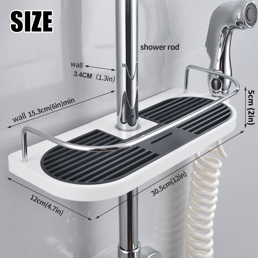 Image secondaire de LATERN Étagère de Douche Télescopique,Tablette de Douche Poteau Réglable en Alliage d'aluminum avec 2 Crochets Serviettes,Montag