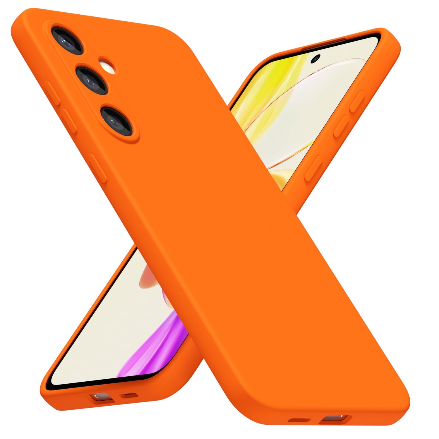 for Samsung Galaxy S25 Plus Phone Case Silicone, Fluorescent Neon Orange Bright Color Matte TPU, Minimalist Ultra Thin Slim Soft Rubber Gel Girly Cute Case for Women Men, Camera Cover