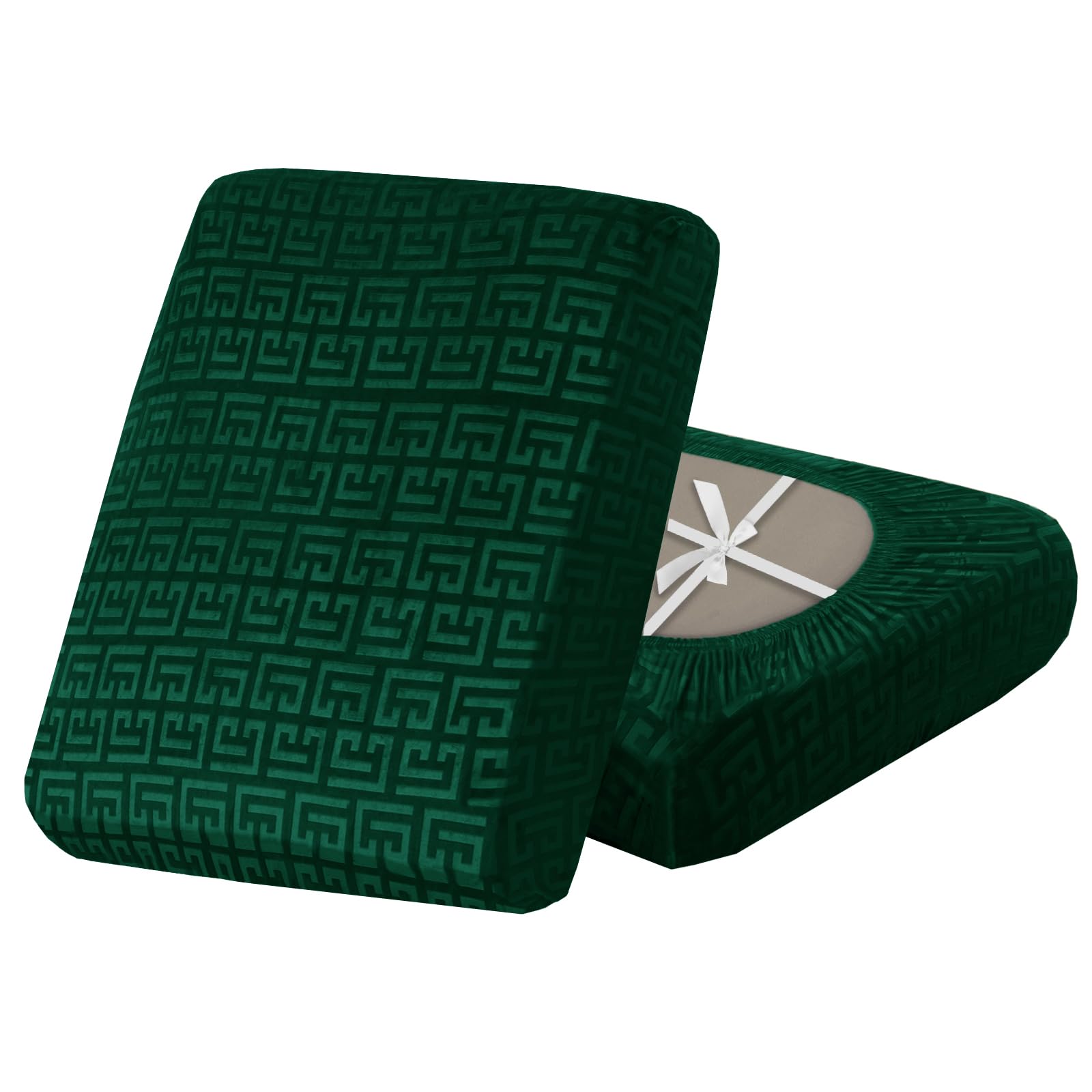 SYLC Stretch Sofa Cushion Covers Velvet Knurling, Non Slip Seat Covers for Sofas with Ties, Fitted Caravan Cushion Covers for Sofa/Settee/Couch/Motorhome (Dark green,1pc Large 2-seat)