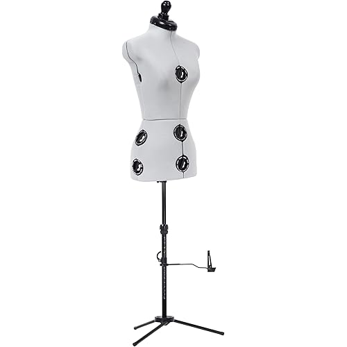Dritz Twin-Fit Adjustable Dress Form Petite, Sizes US 00-4, Female Sewing Mannequin with Pinnable Body Torso, 13 Dials for Accurate Fitting & 360 Hem Guide