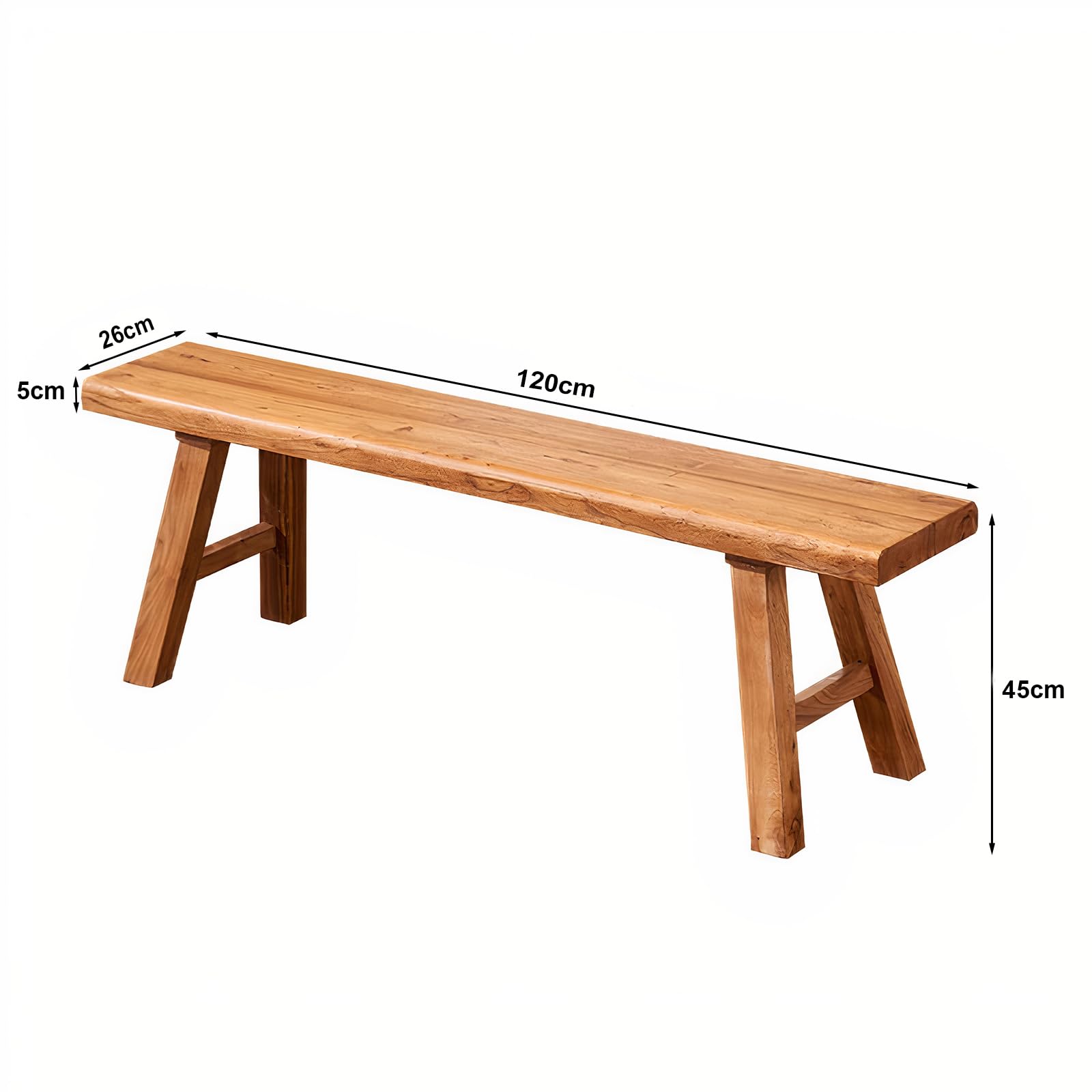 Banc en bois massif de 120 cm - Banc rustique en bois naturel - Banc en bois solide pour couloir, salle à manger ou chambre à coucher