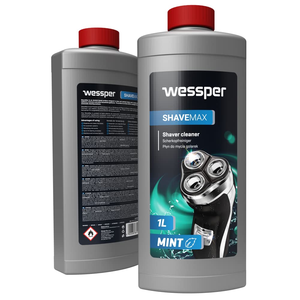 Wessper Nettoyeur de tête de rasage pour cartouche compatible avec Braun Clean CCR & Renew Synchro Activator et Pulsonic Series 3/5/7/8/9, 2 x 1L