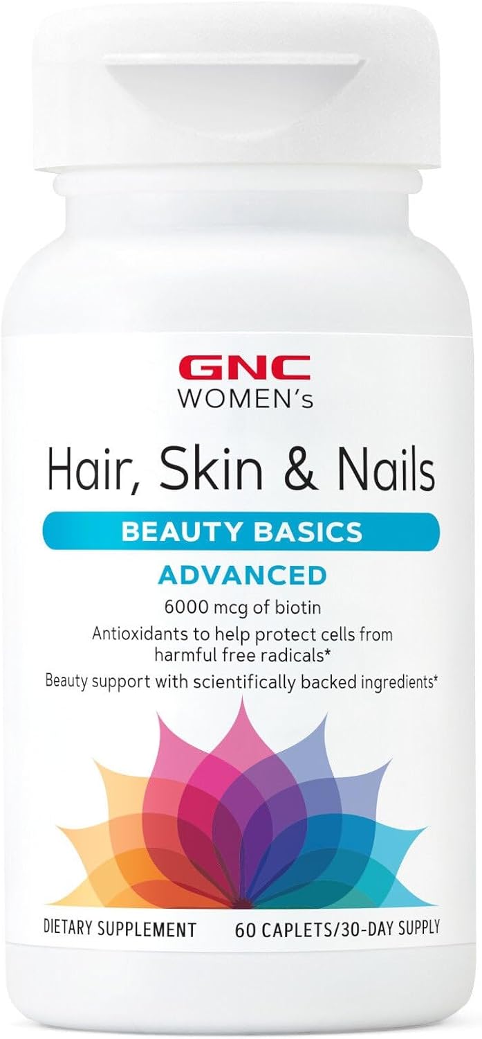 GNC Women’s Advanced Hair, Skin & Nails Daily Multivitamin Blend for Women, Clinically Studied Beauty Support Containing Biotin, Hyaluronic Acid, Collagen, Lutein, 60 Caplets