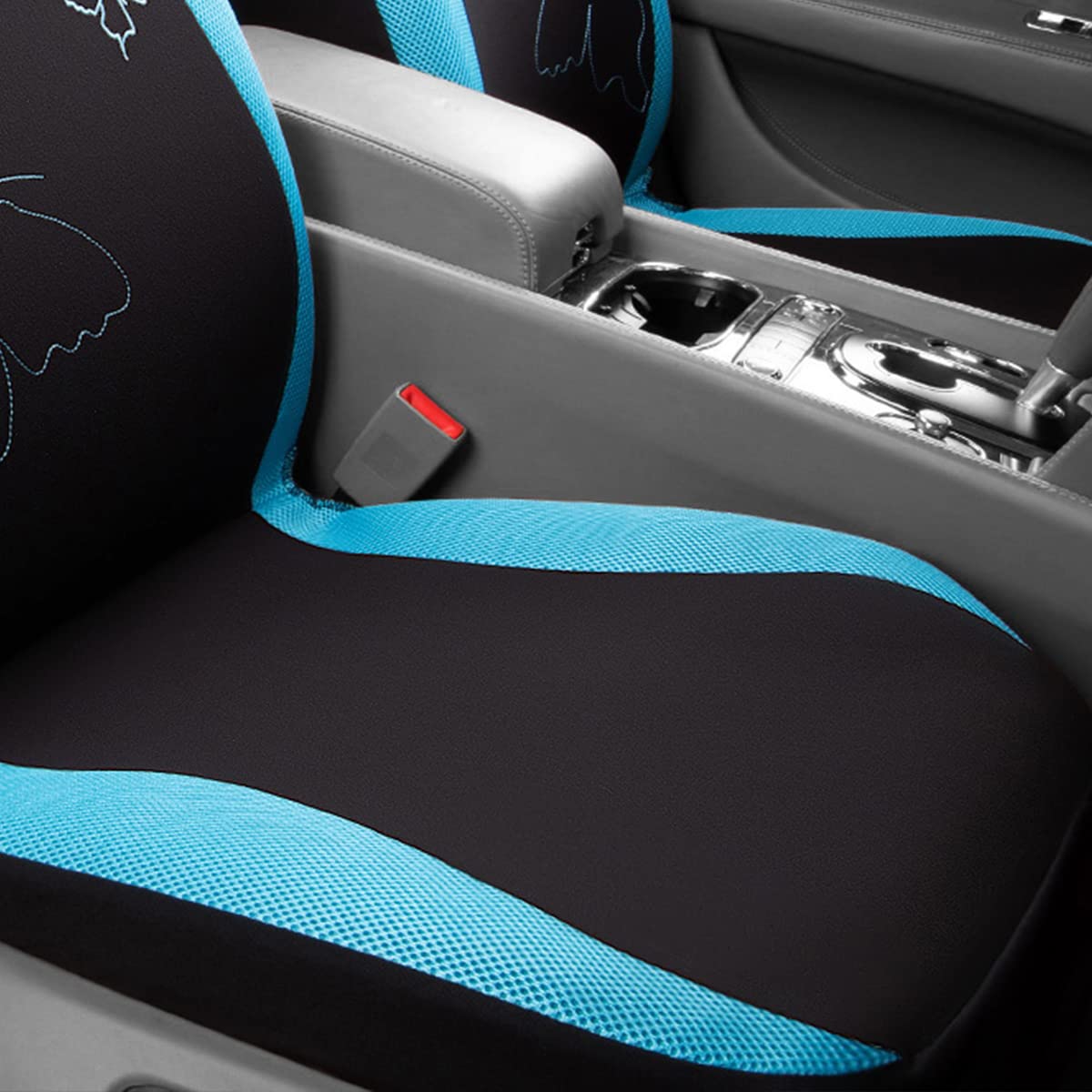 Flying Banner Moda Mariposa Encaje Bordado Fundas de Asiento de Coche(Juego Completo, Azul Menta)
