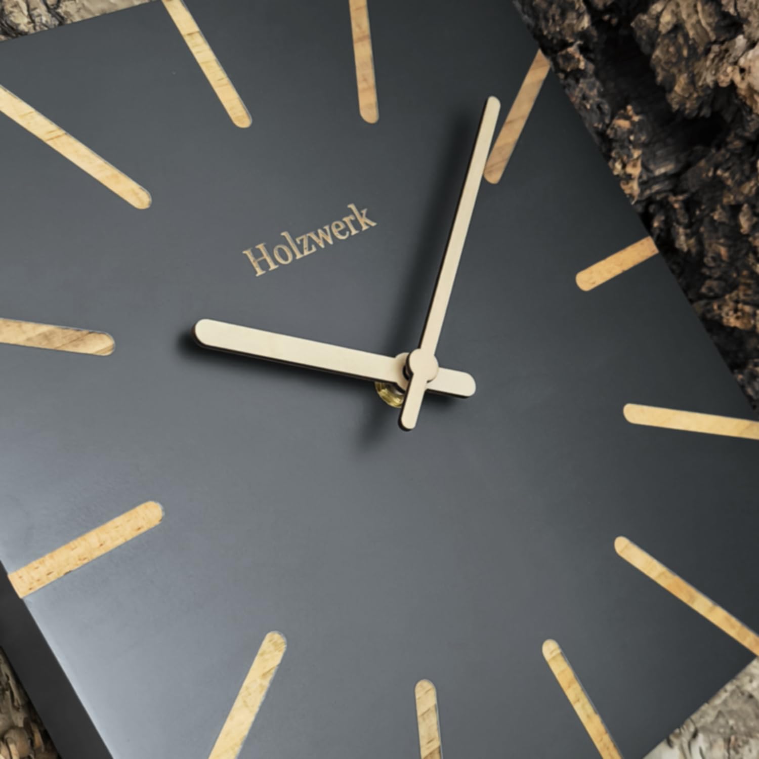 Holzwerk EBERSBERG Natur Holz Wanduhr Holz-Uhr Eckig Vintage laufleises Uhrwerk ohne Tickgeräusche Buche nahezu lautlos aus handgefertigtem Massivholz Natur 25 cm (HWN.Grau.)
