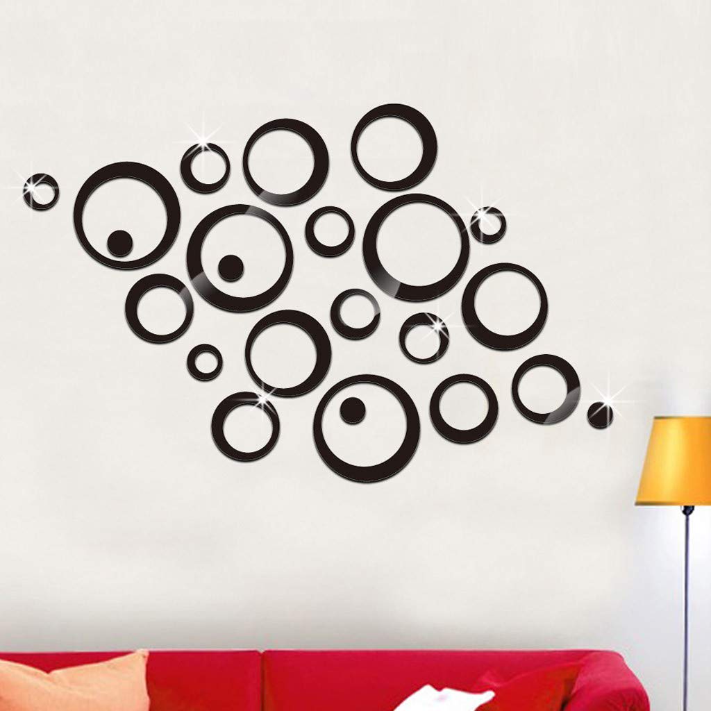 23pcs Wall Stickers,veyikdg 3D Circles Mirror Wall Sticker DIY Decal Vinyl Mural Home Decor Removable Window Mural Kitchen Papers Bathroom Living Room Door Self Adhesive Murals (Black)