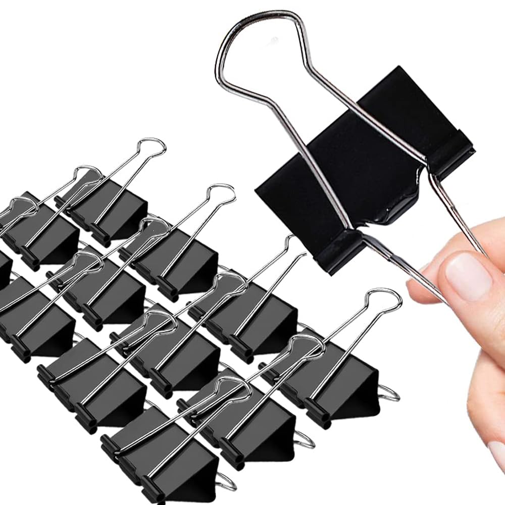 Bardzo duże klipsy do segregatora, 10 sztuk, 6,4 cala, standardowe 60 mm, czarne, duże spinacze do papieru, składany, bardzo duży rozmiar, klipsy do papieru Jumbo, klipsy biurowe, z pojemnikiem do