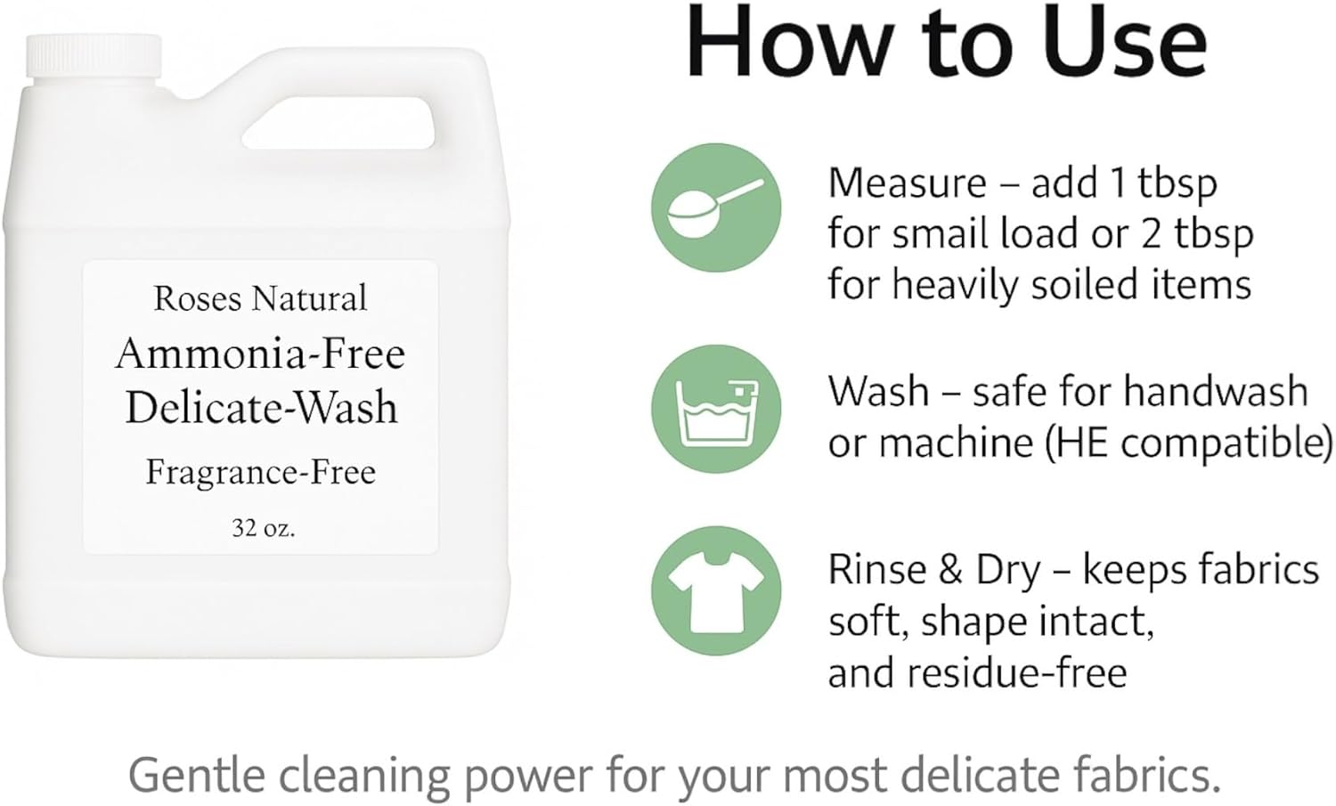 Ammonia-Free Delicate Wash, Fragrance-Free, 32 oz, Plant-based, PH Neutral, Double Concentrated, Unscented, Hypoallergenic, Lingerie, Wool, Cashmere, & Silk Wash, No Rinse, Made in the USA