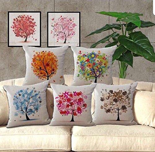 Dehati Store 3D Digital Canvas Jute Cushion Cover Set of 5 16x16 inches / 40x40 cms -Multi