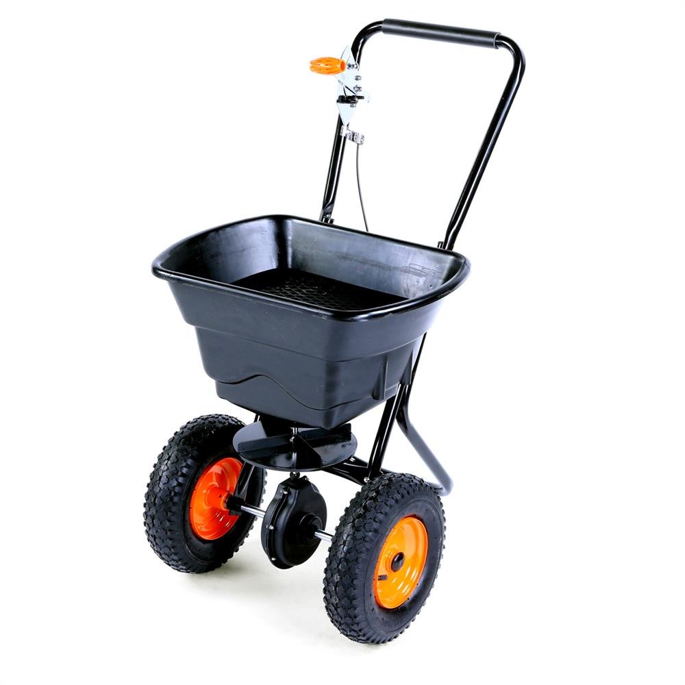 Esparcidor de sal, esparcidor FUXTEC FX-GS36 para abono, sal, semillas, grava, arena (volumen 45 l) velocidad de esparcimiento ajustable