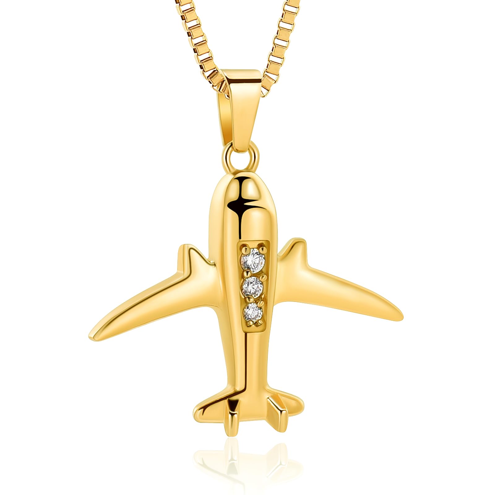 XSMZB Airplane Pendant Cremation Jewelry for Ashes Stainless Steel Memorial Keepsake Urn Necklace (Small-Gold)