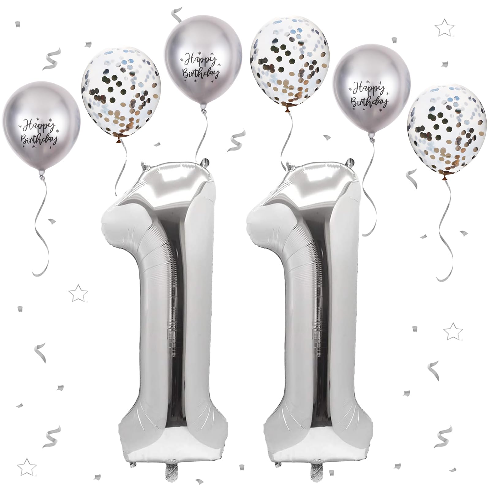 Silver XXL Giant 40" - 111cm Foil Balloon Number 11, Birthday & Anniversary Party Decoration, Flies with Helium — image 1