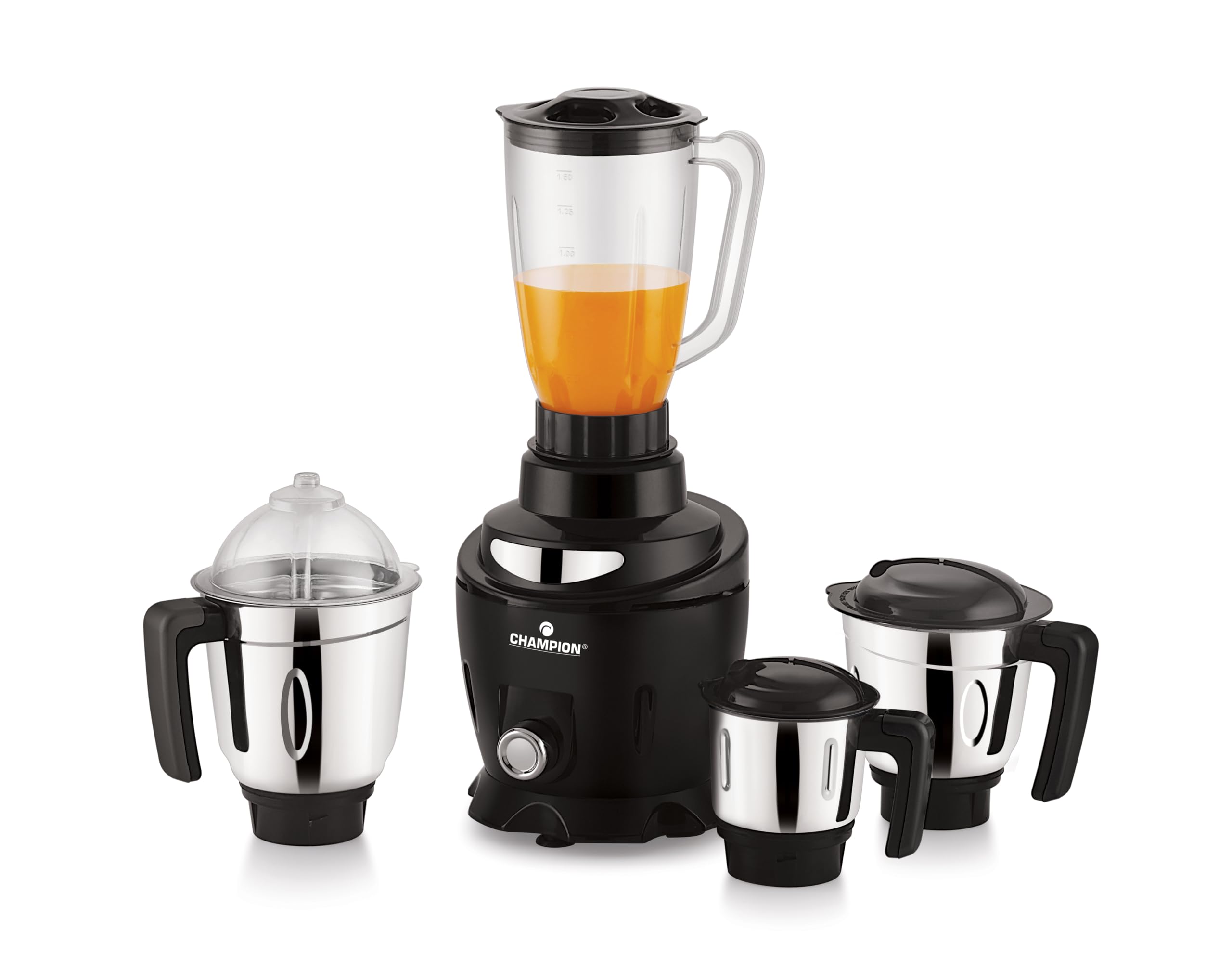 Champion Tulip 750 watt Mixer Grinder | 3 Multipurpose Stainless Steel Jars & 1 Juicer Jar | Powerful Motor with 22,000 RPM Speed | 2 Yrs Warranty | Smart Safety Features | Black