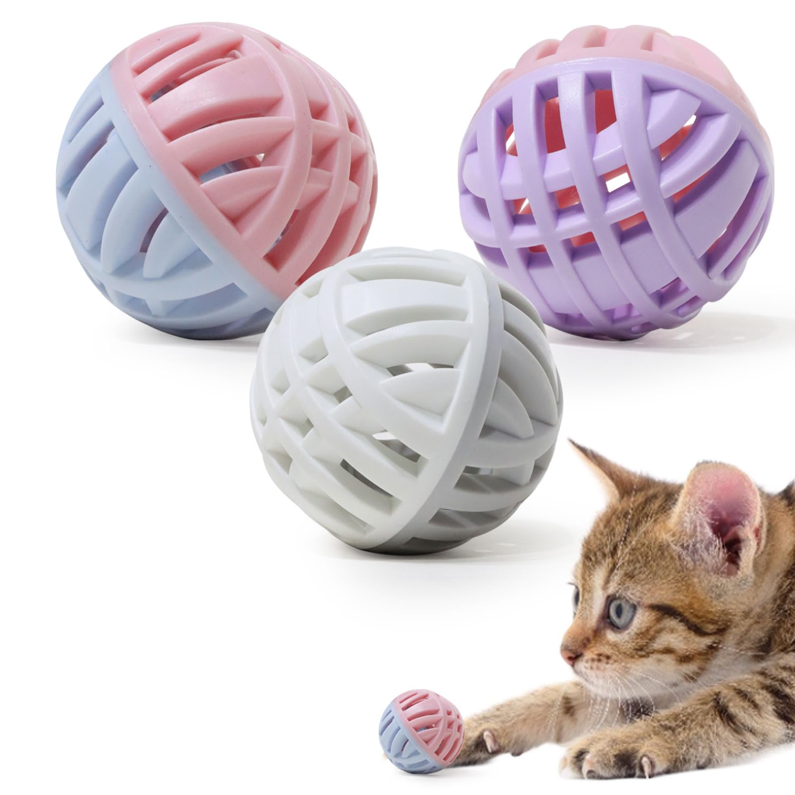 MeowAroma Rubber Cat Toy Balls with Inside Bell, Soft TPR Interactive Cat Ball Toys for Puppy Dogs and Kittens, Colorful Hollow Teeth Grinding Ball