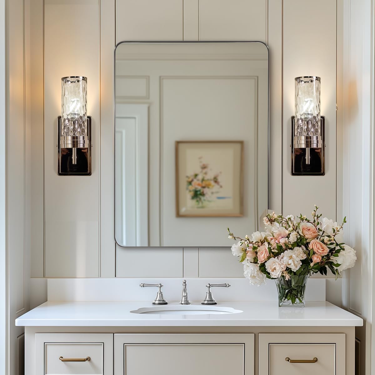 ANDY STAR Brushed Nickel Mirrors for Bathroom Sink, 24x32 Inch Bathroom Vanity Mirror with Rectangular Metal Frame-Modern Clean Design with Superior Stainless Steel Frame