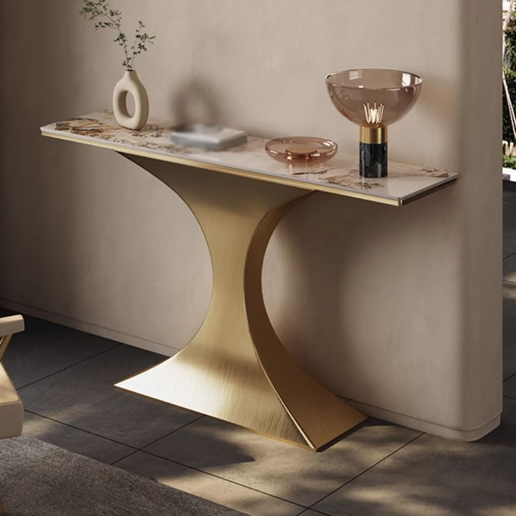 NEBE Mesa de Recibidor Puerta De Entrada Sencilla contra La Pared, Mesa Consola Acero Inoxidable, Sala Estar, Elegante Mueble Pizarra
