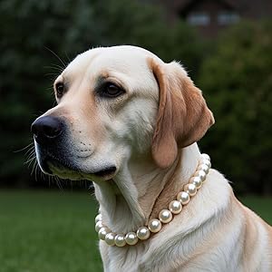 0.55 inch Big Pearl Dog Collar,Suit for Medium Large Dog,Occasions and Garden Party,Strong Stainless Steel Wire Rope,Elegant Exquisite Adjustable Dog Pearl Necklace
