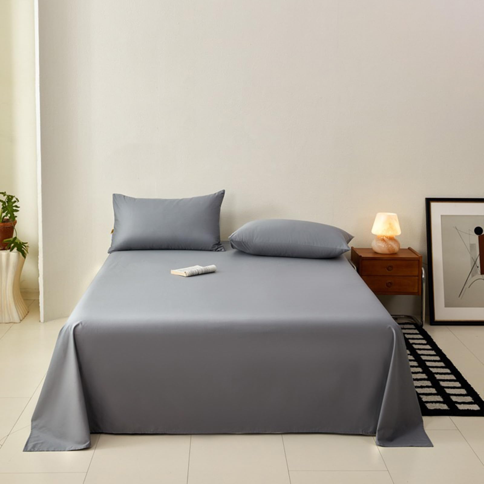 Bettlaken 230x260cm Grau | Baumwolle,Einfarbig,Bettlaken für Doppelbetten,mit 2 x Baumwolle Kissenbezug von 50 x 75 cm,Ganzjahres,Weich & atmungsaktiv