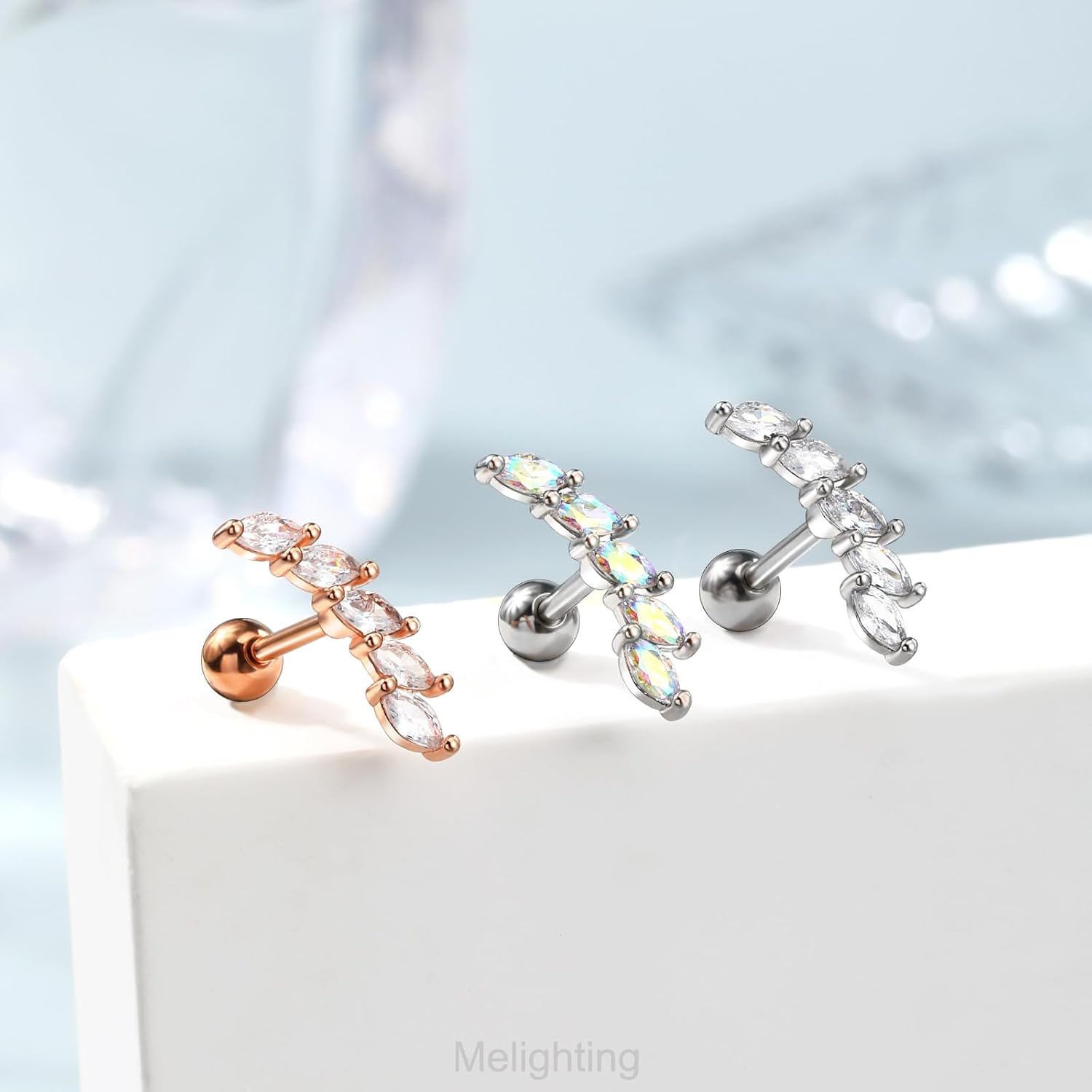 Melighting 16G Helix Earrings Upper Ear Cartilage Earrings Stainless Steel 316L Tragus Piercing Jewelry Clear CZ Conch PIercing Jewelry Earrings Studs for Women Body Piercing Jewelry