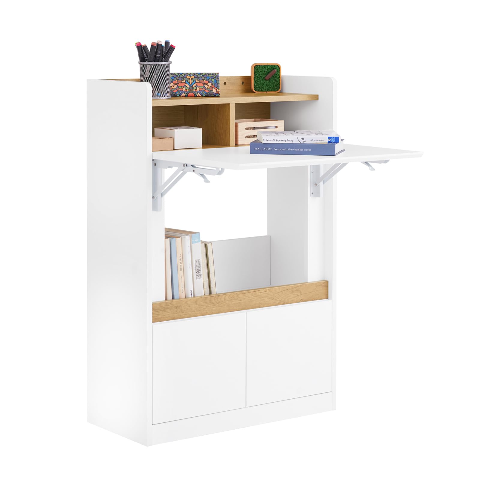 SoBuy Scrivania Pieghevole Salvaspazio con Piano Richiudibile Tavolo da Lavoro per Ufficio e Casa Ideale per Cameretta, Studio Bianco-Naturale 63x67x93cm FWT109-WN