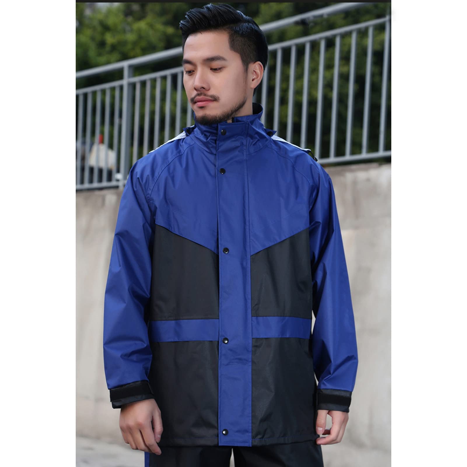 Ropa de Trabajo Divide el Traje de Lluvia Chaqueta y Pantalones Set para Hombres, Impermeables, Ligeros, Transpirables en Equipo de Lluvia con Capucha para el Trabajo Camping Pesca - Azul