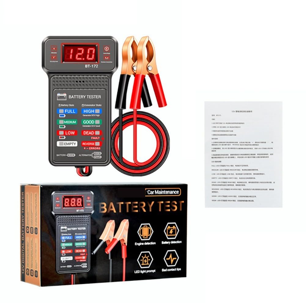 Tester digitale per batteria auto 12 V e analizzatore di carica con schermo LCD inversione di polarità per la protezione dei veicoli