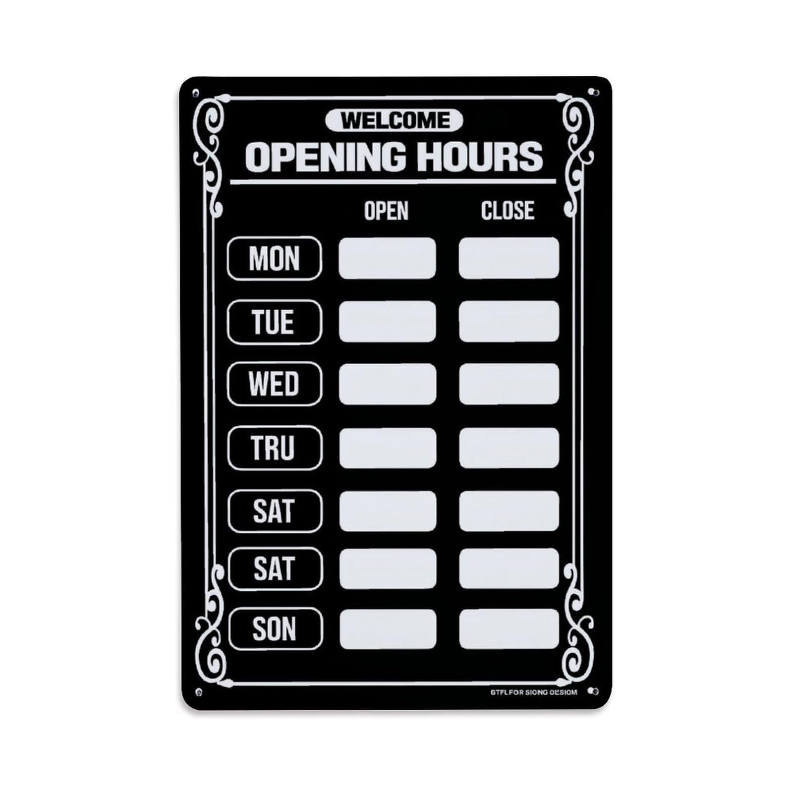 Welcome Opening Hours Schedule Template Vintage Tin Sign Retro Metal Wall Decor Metal Poster, Home Bar Garage Farmhouse Cafe Wall Art Decoration 8x12Inches