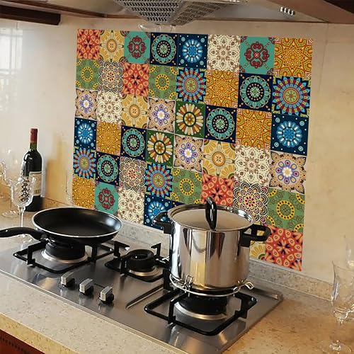 Image of WallDesign Vinyl Fractal Pattern Tile Sticker - 24 x 32 inch Durable Surface Decoration Film for Kitchen, Cabinet, Table, Furniture, Wall, Bathroom, Door, Refurbishment, self-adhesive