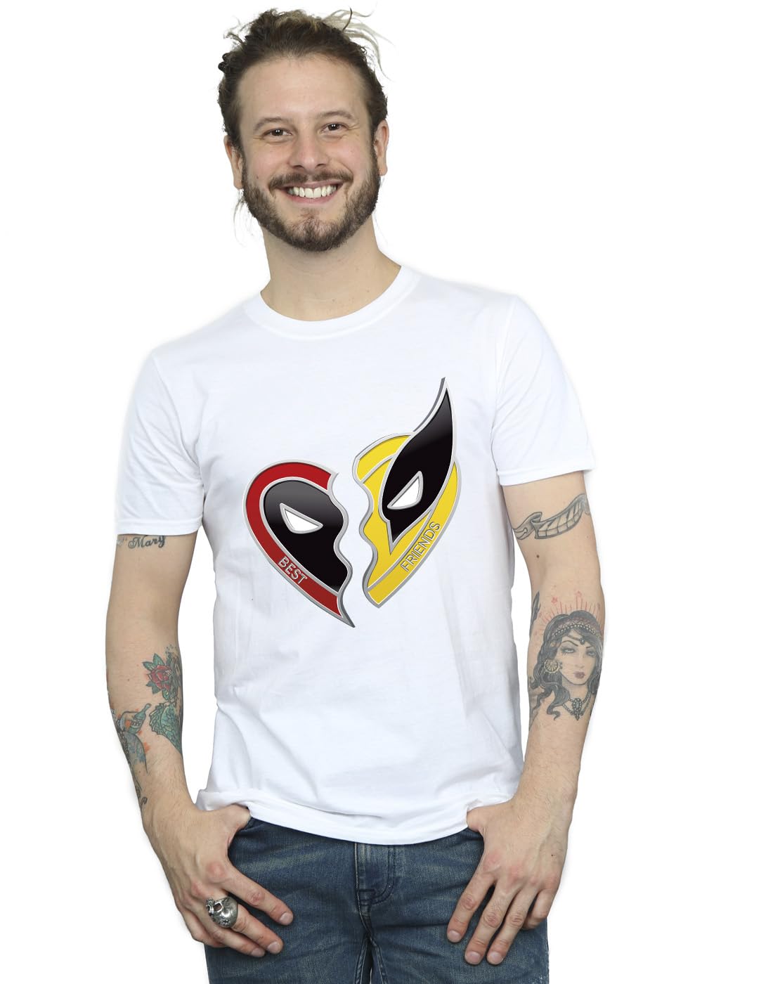 Absolute Cult Men's White Marvel Deadpool Vs Wolverine Heart T-Shirt XXXXX-Large
