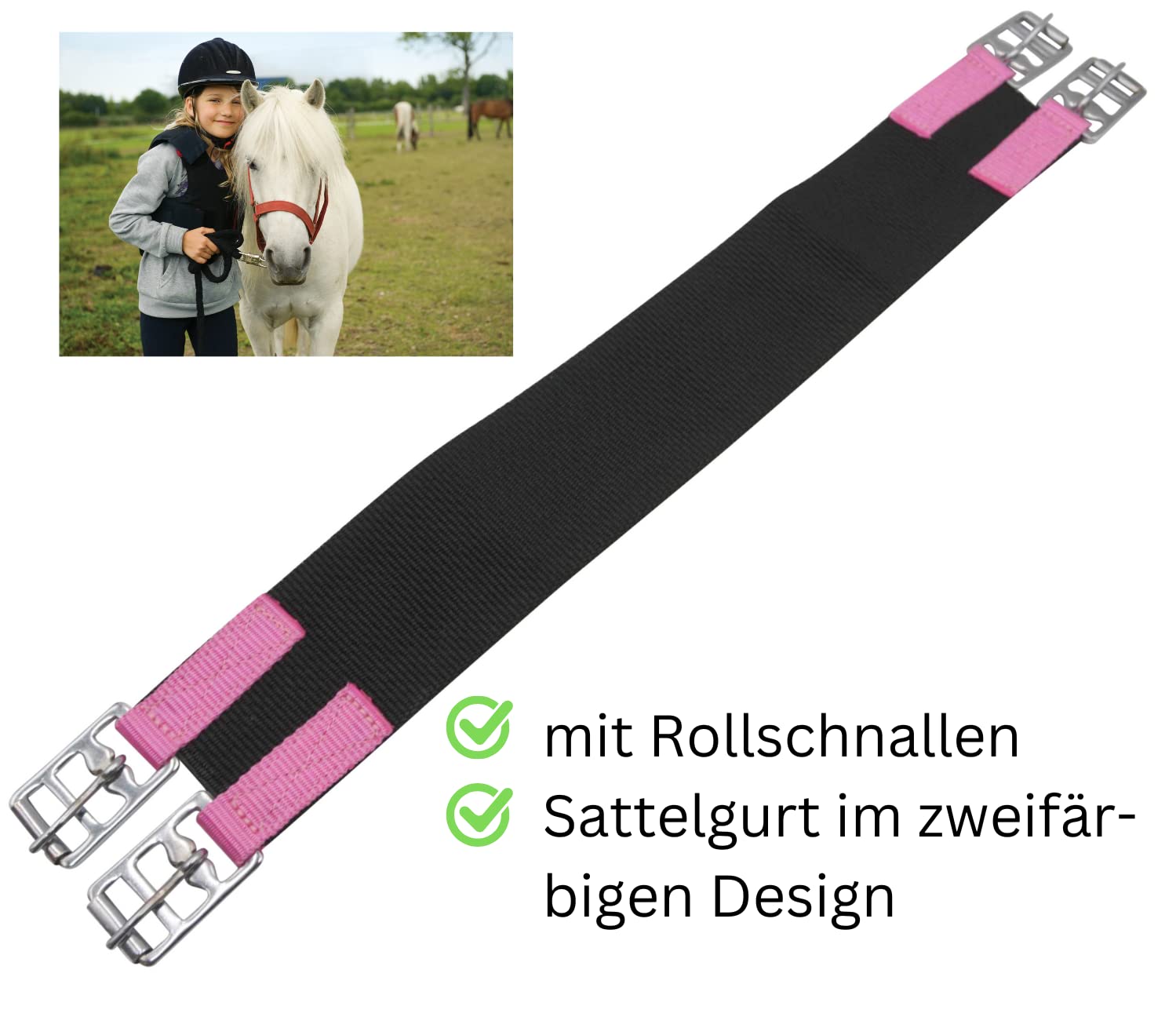 AMKA Pony Luca - Cuscino da equitazione, 10 pezzi, colore: Nero/Rosa