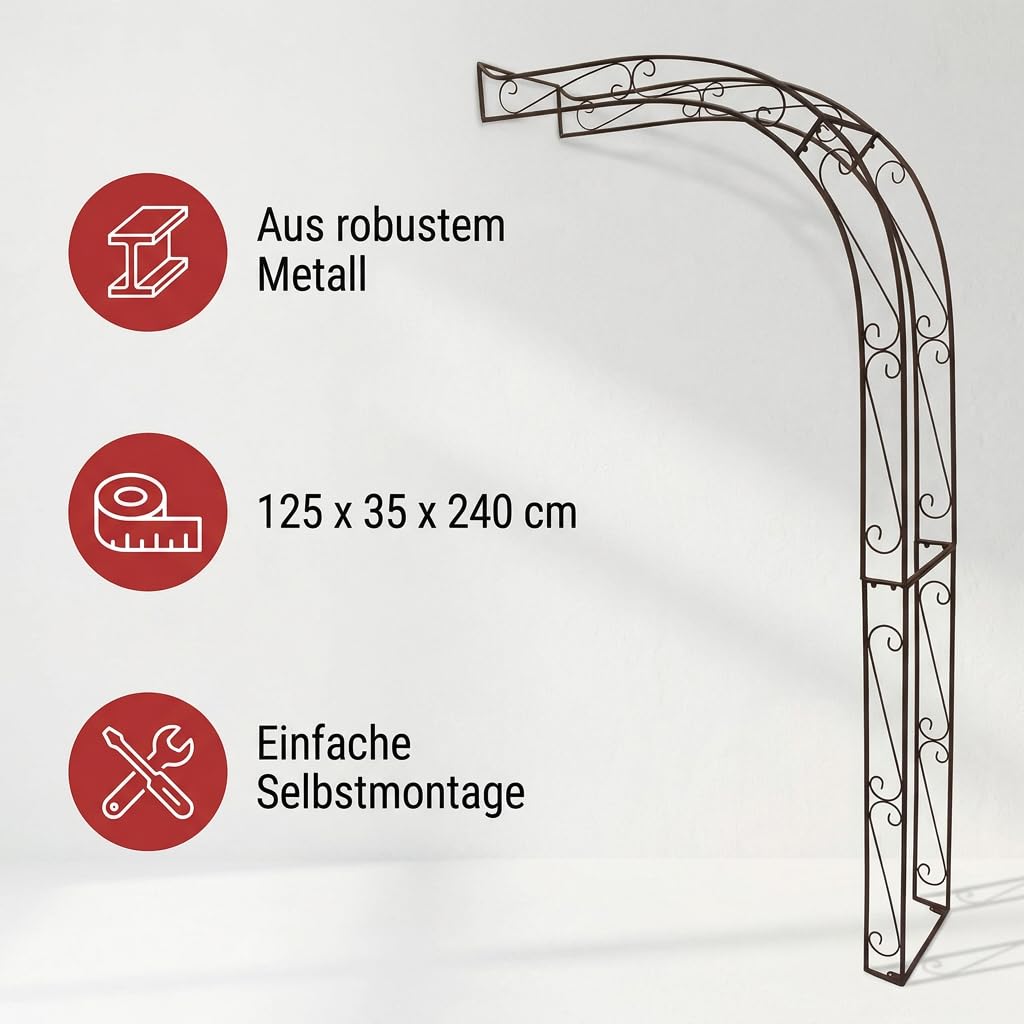 FRANK FLECHTWAREN Rankhilfe Halbbogen, Metall 125 x 35 x 240 cm, Rosenbogen Garten wetterfest, Pflanzenstütze Terrasse Selbstmontage