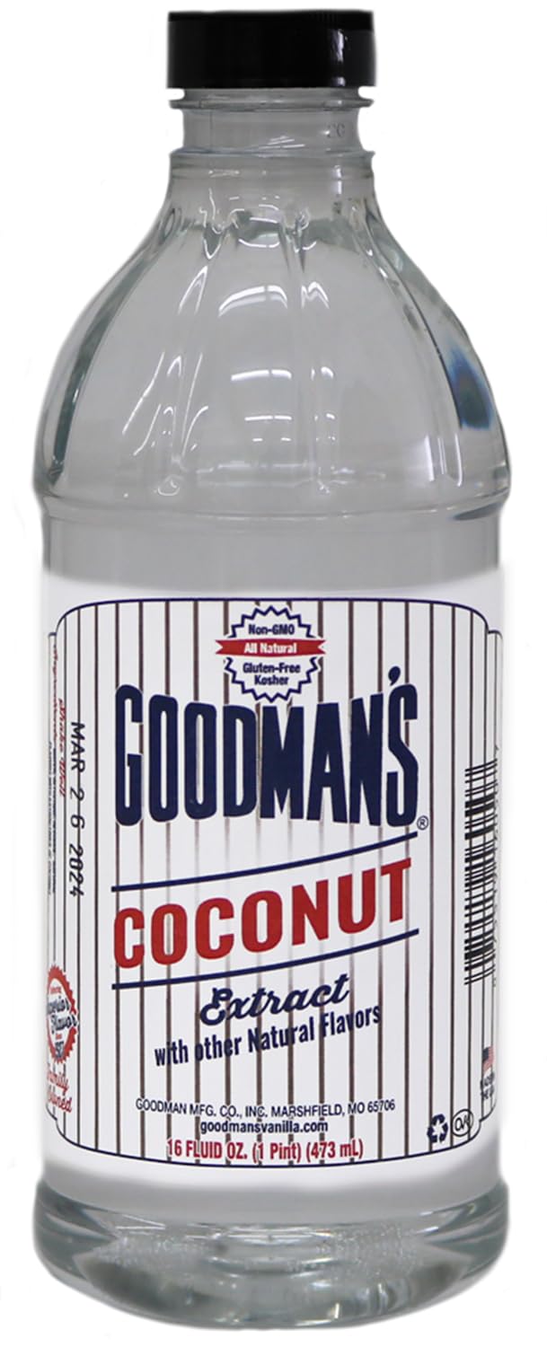 Goodman's Coconut Extract - Gluten-Free, Non-GMO, Kosher - Enhance Your Recipes with Tropical Coconut! Ideal for Whipped Toppings, Puddings, Cakes & Cocktails - Low Carb, Low Calorie (16oz Bottle)