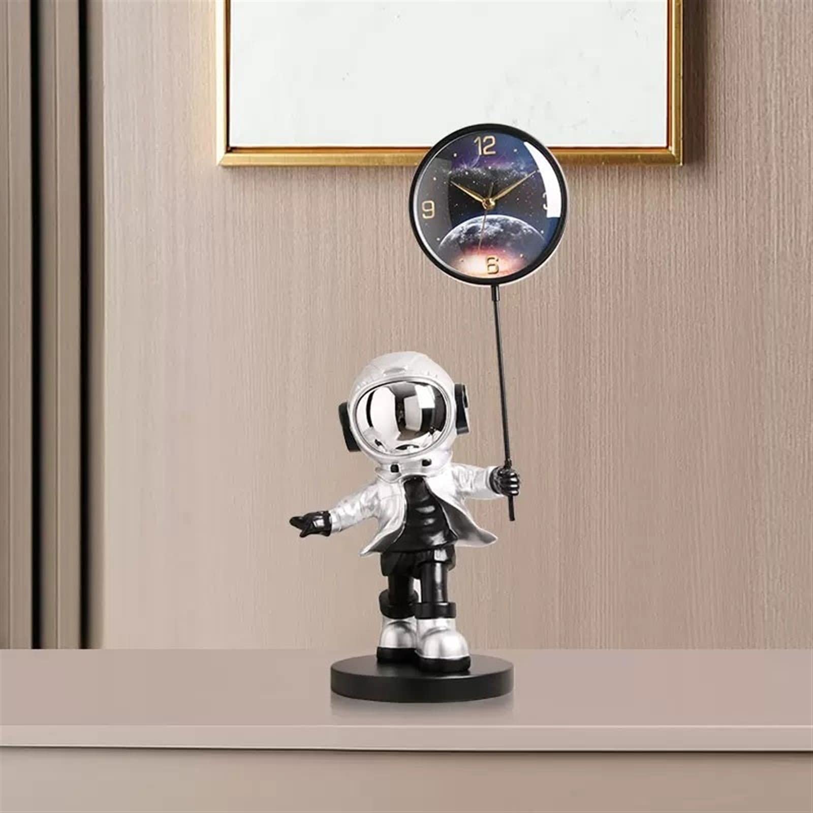 Décorative Horloge créative de Luxe décoration de la Maison Horloge Haute qualité Grands Ornements Dessin animé Horloge de modélisation pour Bureau Chambre Table(Silver)