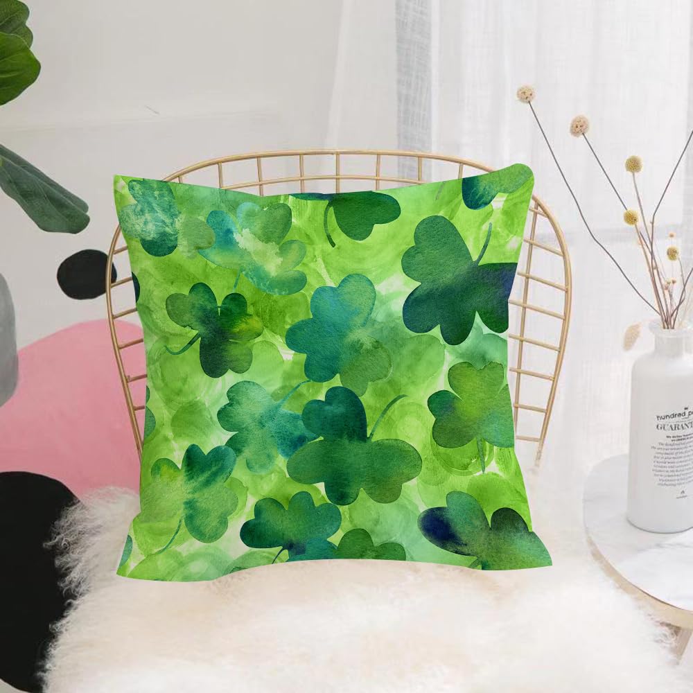 Hyosxw Pattern With Hand Drawn Watercolour Shamrock - A6 Cushion Cover,Throw Pillow Case Home Decorative For Living Room Bedroom Sofa Chair 18X18 Inch,Pattern With Hand Drawn Watercolour Shamrocks On Green Background,Pillowcase 45X45cm