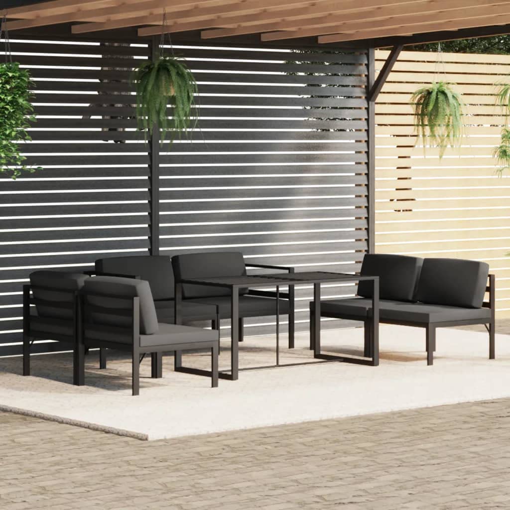 Juego de salón de jardín de aluminio antracita de 7 piezas, 120 x 60 cm, con cojines resistentes a la intemperie, diseño moderno, robusto y ahorra espacio, para balcón, terraza y jardín