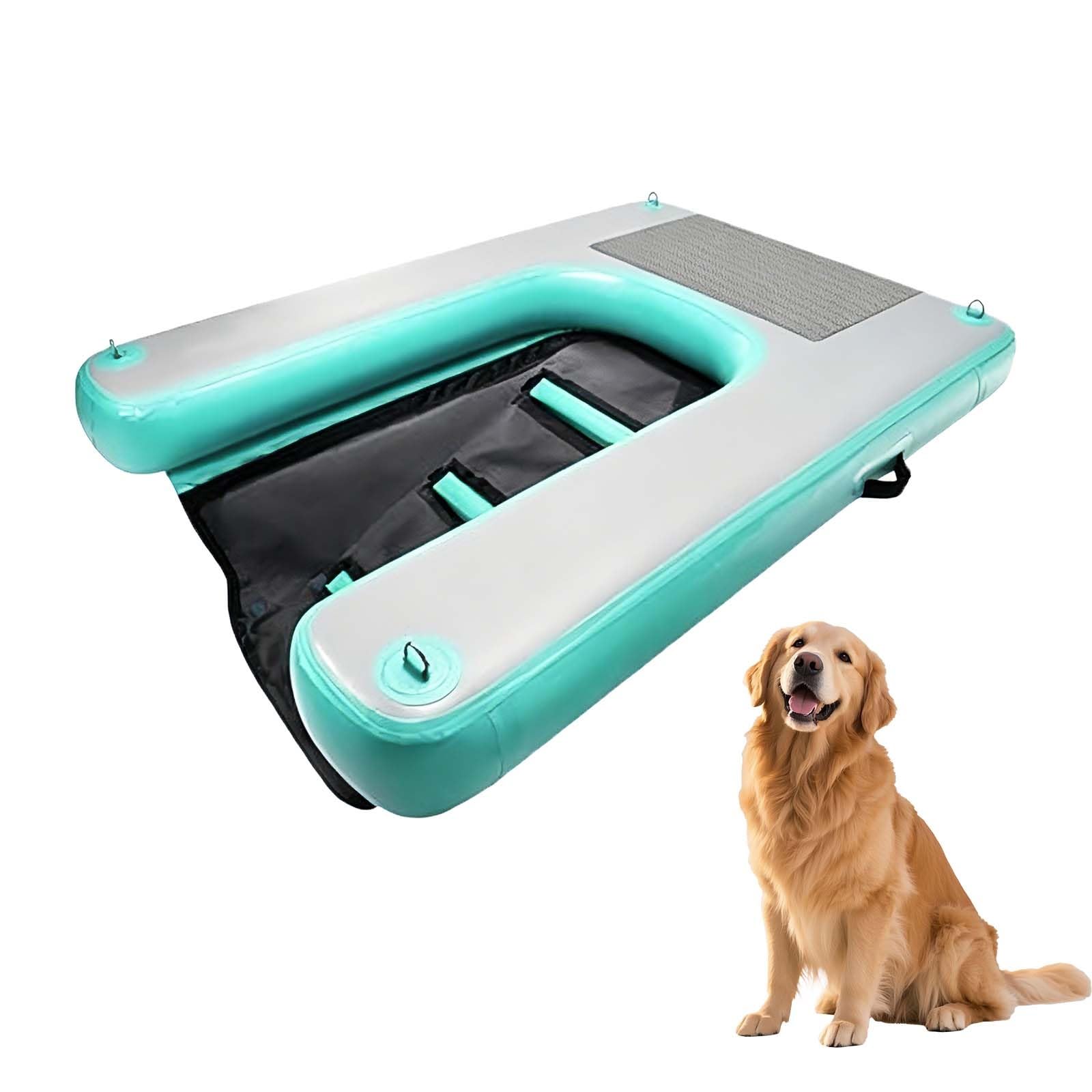 Durable Dog Water Ramp, Portable Dog Pool Ladder, 2-3 Mins Quick Inflation, 80kg Capacity, Three-Section Gentle Slope, EVA Anti-Slip Surface, With Storage Bag & Air Pump, For Lake(Mint Green)