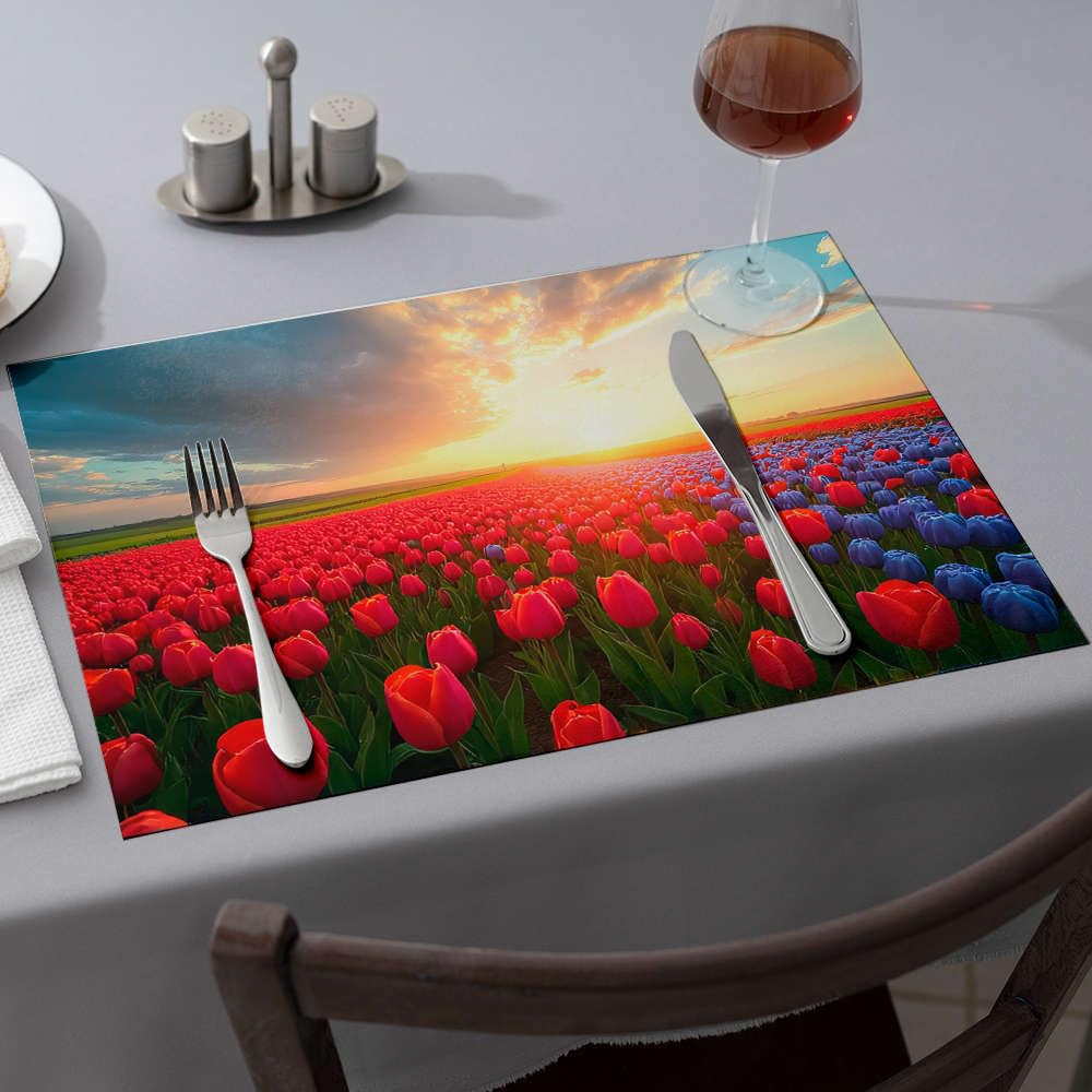 Chemin de table occidental et linge de table haut de gamme imprimé tulipes d'été