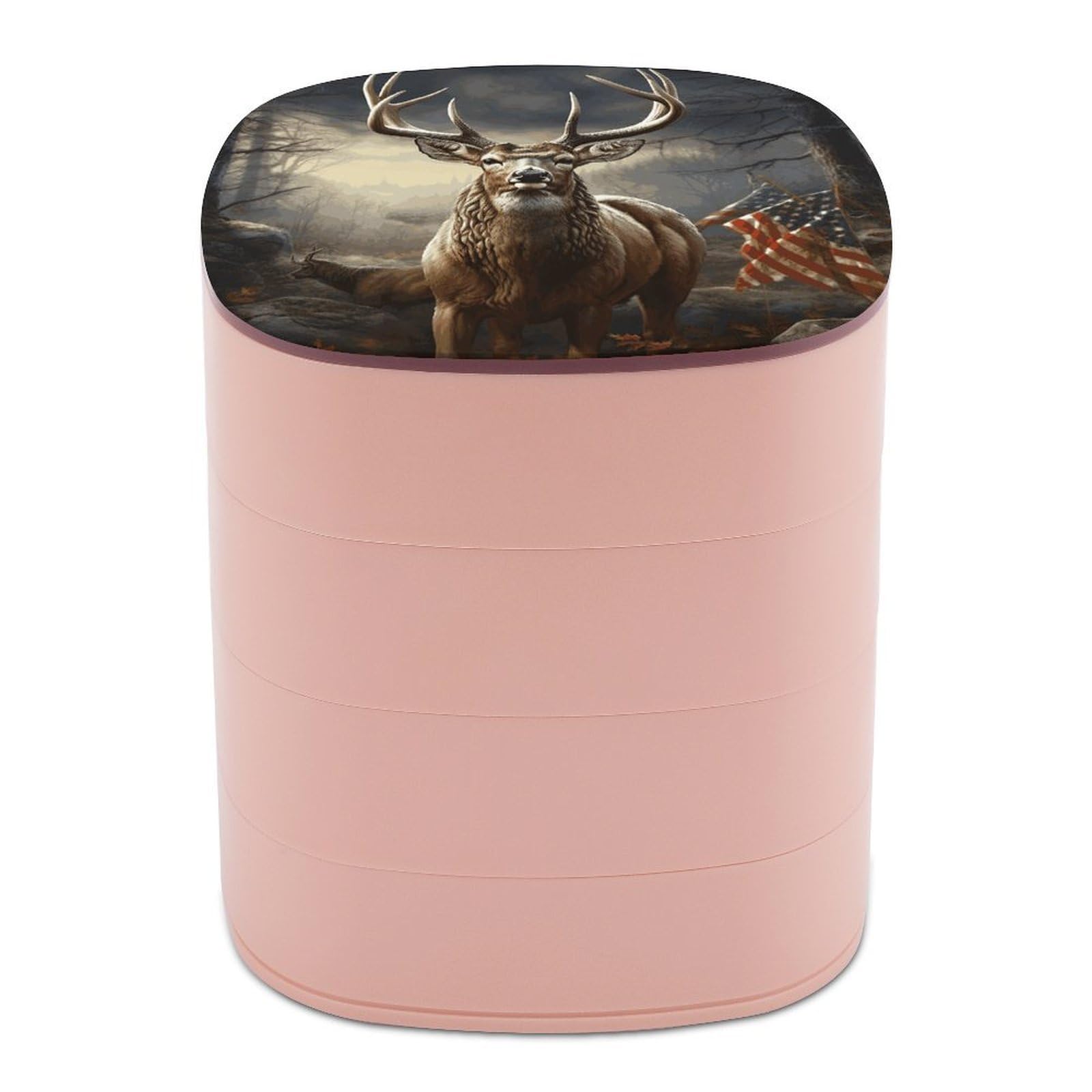 VstaDank Deer Hunting Season Jewelry Box 360° Rotatable Jewelry Organizer 4 Layers Jewelry Case with Lid Fashion Portable Earring Holder for Bracelets Rings Bracelets Vanity