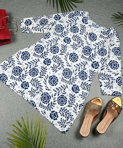 Image of DSK Studio Women's Cotton Short Kurti with Notch Neck Line 3 /4th Sleeves Floral Pattern Short Length and Regular Fit